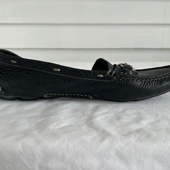 Prada Black Leather Bit Loafers Moccasins Driving Flats Pebbled Slip-On Size 38 - Picture 14 of 15